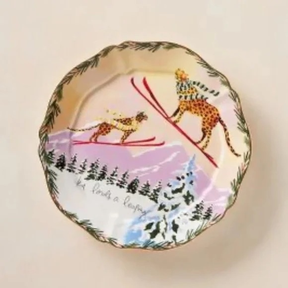 Anthropologie Inslee Fariss 12 Days Of Christmas Lords Leaping Dessert Plate - Picture 4 of 4